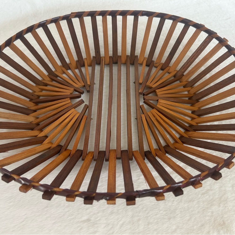 Vintage Handmade Multi Wood Unique MCM Cottagecore Basket - Picture 11 of 12